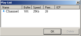 PPlive Play List Window, p2p streaming